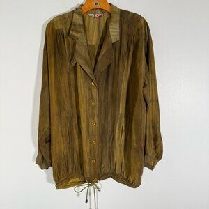Vintage Sandwash Silk Bianca 100% Silk Green  Oversized Jacket  Swamp S